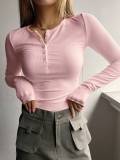 Autumn and Winter New Cross border European and American Hot Selling Half Button Thread Long sleeved T-shirt Sexy Spicy Girl Slim Fit Outwear for Women
