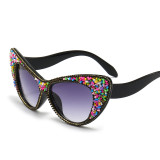 New Diamond Inlaid Big Cat Eye Sunglasses Cake Fragmented Decoration Personalized European and American Ball Sunglasses