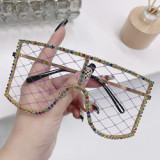 new design big size Metal square oversize diamond mesh sunglasses for Women fashion sun glasses