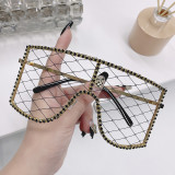 new design big size Metal square oversize diamond mesh sunglasses for Women fashion sun glasses