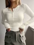 Autumn and Winter New Cross border European and American Hot Selling Half Button Thread Long sleeved T-shirt Sexy Spicy Girl Slim Fit Outwear for Women