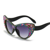 New Diamond Inlaid Big Cat Eye Sunglasses Cake Fragmented Decoration Personalized European and American Ball Sunglasses