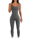 Amazon's European and American foreign trade women's jumpsuit, autumn and winter new product, threaded square neck lifting buttocks, slim fit, sexy jumpsuit