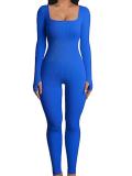 Amazon's European and American foreign trade women's jumpsuit, autumn and winter new product, threaded square neck lifting buttocks, slim fit, sexy jumpsuit
