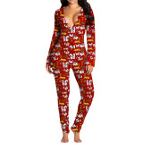 BN7240 European and American women's wholesale printed cartoon elements pajama open jumpsuit