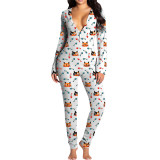 BN7240 European and American women's wholesale printed cartoon elements pajama open jumpsuit