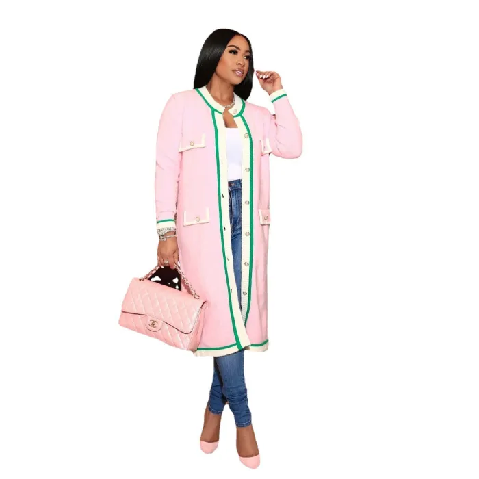 AJ4381 Amazon Foreign Trade Women's Wear Autumn/Winter French Minority Coat Long Dress Lazy Wind Knee Over Knitted Dress