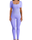 Amazon's European and American foreign trade women's jumpsuit, autumn and winter new product, threaded square neck lifting buttocks, slim fit, sexy jumpsuit