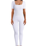 Amazon's European and American foreign trade women's jumpsuit, autumn and winter new product, threaded square neck lifting buttocks, slim fit, sexy jumpsuit