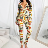 BN7240 European and American women's wholesale printed cartoon elements pajama open jumpsuit