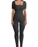 Amazon's European and American foreign trade women's jumpsuit, autumn and winter new product, threaded square neck lifting buttocks, slim fit, sexy jumpsuit