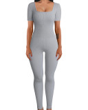 Amazon's European and American foreign trade women's jumpsuit, autumn and winter new product, threaded square neck lifting buttocks, slim fit, sexy jumpsuit