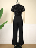 New round collar  Short sleeve beading jumpsuit Fashion party jumpsuit