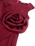 Geo'Peck New fashion round collar floral dark red dress