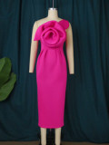 Summer Rose Off Shoulder Ruffle Flowers Bodycon Dresses Evening Party Dress