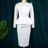 European and American women's stitching dress beaded high waist slim dress skirt slim dresses sexy