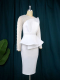 White Party Patchwork Peplum Elegant Factory Women's Career Dresses Beading