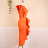 Summer Latest Design V Neck Irregular Ruffle Women Evening Dress