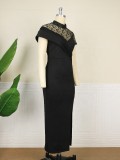 JUES Summer New Round Neck Ruffle Black Bodycon Bandage Formal Dess Women Plus Size Dresses