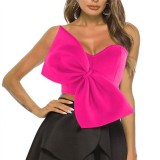 Summer  Women Elegant Big Bow Sexy Tube Crop Tops Shirts Bodycon Solid Color Sleeveless Bandage Crop Tops Bow For Women