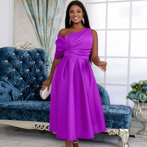Summer New Arrival Solid Color Slope Shoulder Sexy A Line Women Maxi Dress