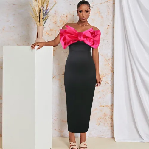 Summer Bodycon Strapless Patchwork Bow Women Factory Evening Dresses