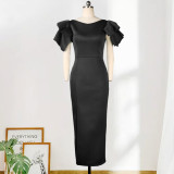 wholesale high quality plus size women's dresses formal dinner gowns for women evening dresses with ruffle sleeve dresses lady