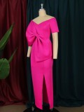 Sexy big bow split one-step dress warp hip dress