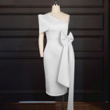 D3092 Sexy Single Shoulder Bow Space Cotton Women Dress Summer 2023 Plus Size Sleeveless Wrap Hip Party Dresses Elegant Outfits