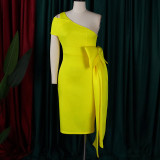 D3092 Sexy Single Shoulder Bow Space Cotton Women Dress Summer 2023 Plus Size Sleeveless Wrap Hip Party Dresses Elegant Outfits