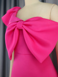 One Shoulder Ruffled Bow Slim Plus Size Luxury Chic Evening Dresses