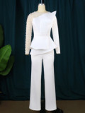 Limanying supply factory price Hot sell Designer mesh stitching beaded jumpsuit waist slim party dress outfits for women