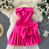 Sleeveless Sheath Birthday Party Dresses Women Stereoscopic Flower Pleated Dresses