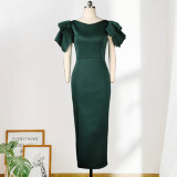 wholesale high quality plus size women's dresses formal dinner gowns for women evening dresses with ruffle sleeve dresses lady