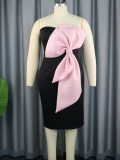 J&H 2023 chic S-5XL mini bodycon dress with pink bowknot ladies elegance sexy tube top dress party wear