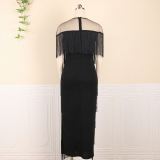 BR2207 Fringes Tulle Stitching Women Prom Dress Long Fringes Tulle Stitching See Through