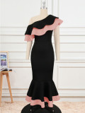 Geo'Peck Fashion new one shoulder backless ruffle party dress
