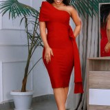 D3092 Sexy Single Shoulder Bow Space Cotton Women Dress Summer 2023 Plus Size Sleeveless Wrap Hip Party Dresses Elegant Outfits
