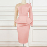 European and American women's stitching dress beaded high waist slim dress skirt slim dresses sexy