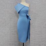 D3092 Sexy Single Shoulder Bow Space Cotton Women Dress Summer 2023 Plus Size Sleeveless Wrap Hip Party Dresses Elegant Outfits