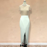 Dinner Sexy Tight see through Net yarn hips long tail sequin party dresses women evening elegance dress
