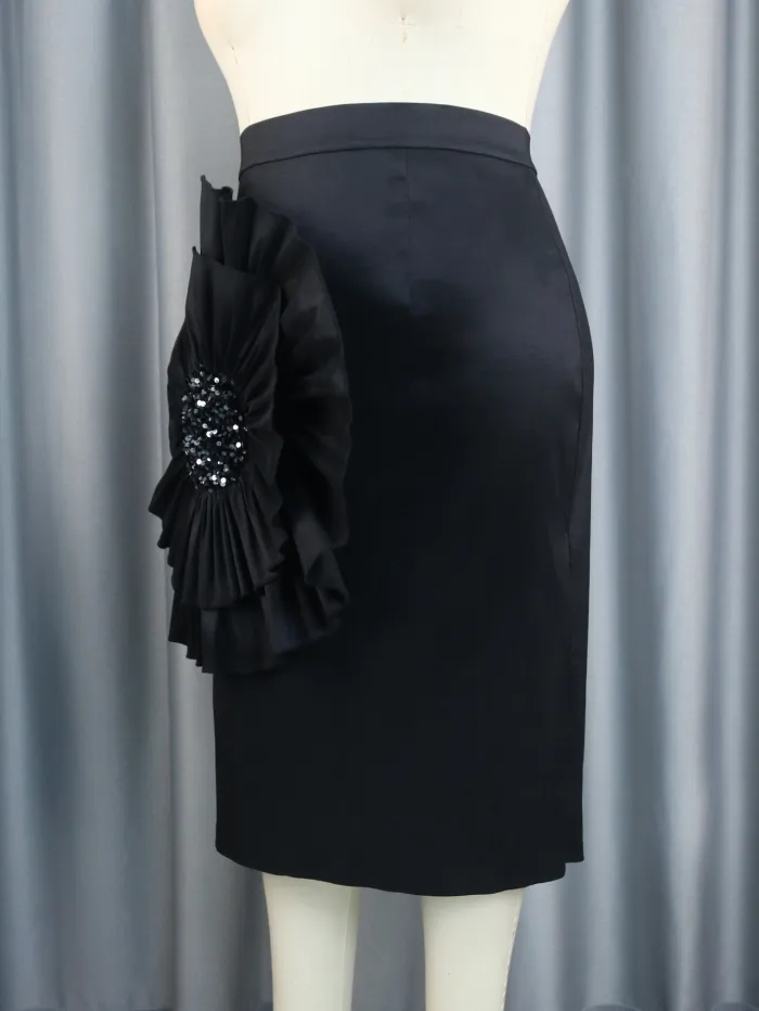 Birthday AOMEI Factory High Waist Flower Sequin Midi Femme Party Skirt