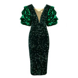 New fashion sexy V-neck Short-sleeved Dress Party sequin dress plus size women's dresses