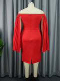 Party Red Sexy AOMEI Official Pleat Off Shoulder Plus Size Ladies Dress