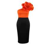 European and American fashion cool dress contrast sexy one-shoulder dress skirt sexy bodycon dress