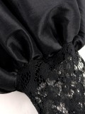 Geo'Peck Lace Bubble Sleeve Long sleeve sexy slit black dress