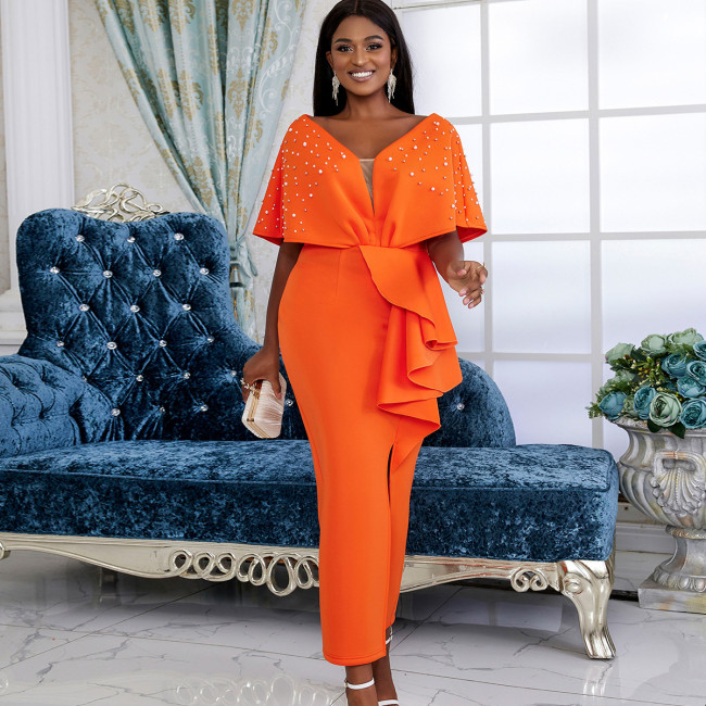 Women's Embroidered Party Dress 2023 Mesh Spliced Ruffle Sleeve Open Back Waist Lace Plus Size Women's Dresses