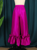 GX3388 Hot sale fashion high zipper waist ruffled pleated satin elegant wide leg pants women