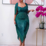 A8277 Dropshipping products Cascading Tassels evening ball grow plus size sequin women midi dress