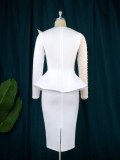White Party Patchwork Peplum Elegant Factory Women's Career Dresses Beading